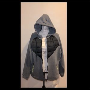 Grey, black goodie with lime green zippers